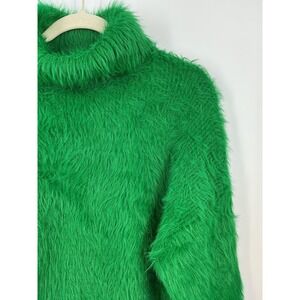 Forever 21 Bright Green Fuzzy Statement Cropped Turtleneck Sweater Plush Size L